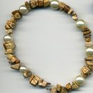 Red Jasper and Faux Pearl Bracelet