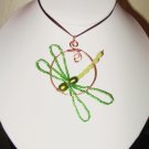 DRAGONFLY Pendant pearls jade glass green Copper handcrafted new