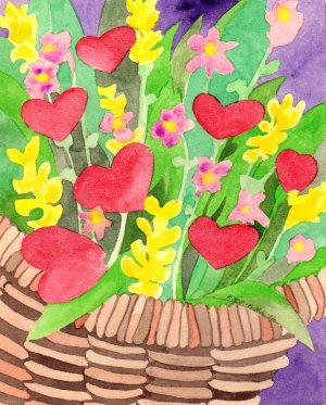 Hearts Basket Note Card