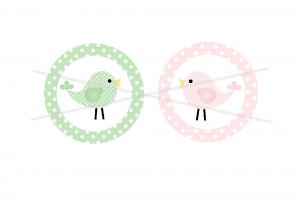 Pastel Pink and Green Birds Cupcake toppers 2 inch circles digital collage sheet