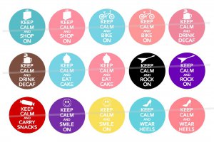 Keep Calm and Carry On theme 4 x 6 digital collage sheet of 1 inch circles