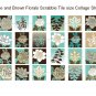 Blue and Beige Florals scrabble tile size 4x6 digital collage sheet