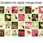 Pink and green floral scrabble tile size 4x6 digital collage sheet