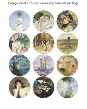 Impressionist paintings 2 and half inch circles digital collage sheet