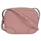 Gucci Women Light Pink Leather GG Guccissima Bree Camera Disco Crossbody Bag Brand New