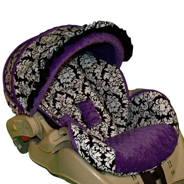 Custom Infant Car Seat Cover Dandy Damask Purple