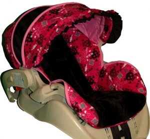 Custom Infant Car Seat Cover- Pink Skull -