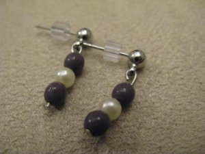 Deep Purple & Pearl Colored Post Earrings