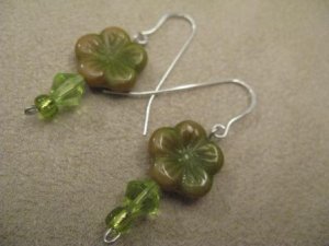 Green and Multi-colored Flower Earrings