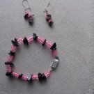 Girl's Black & Pink Earring/Bracelet Set
