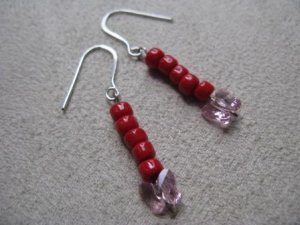 Red and Pink Butterfly Bead Earrings