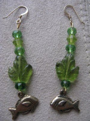 Long Green Dangle Fish Earrings
