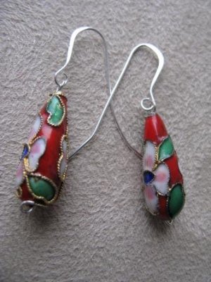 Oriental Style Red and Silver Earrings