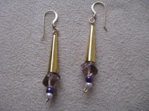 Gold & Purple Dangle Earrings