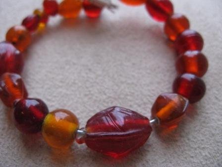 Fiery Red & Orange Glass Bead Bracelet