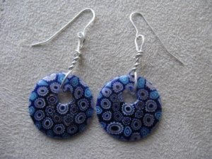 Flat Round Blue Bead Silver Earrings