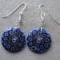 Flat Round Blue Bead Silver Earrings