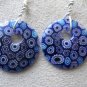 Flat Round Blue Bead Silver Earrings
