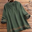 Vintage Embroidery V-neck Solid Long Sleeve Plus Size Shirt