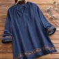 Vintage Embroidery V-neck Solid Long Sleeve Plus Size Shirt