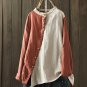 Gracila Vintage Side Button Crew Neck Two-tone Patch Blouse