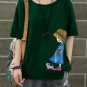 Cartoon Print Patch Short Sleeve Vintage Plus Size Blouse