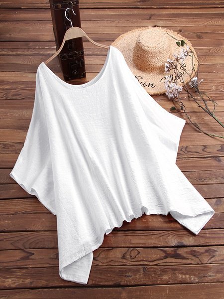 Vintage Solid Color Irrgular Plus Size Blouse