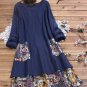 O-NEWE Vintage Patchwork Print Plus Size Blouse with Pockets