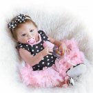 23" Beautiful Full Simulation Silicone Baby Girl Reborn Baby Doll in Dots Pattern Dress