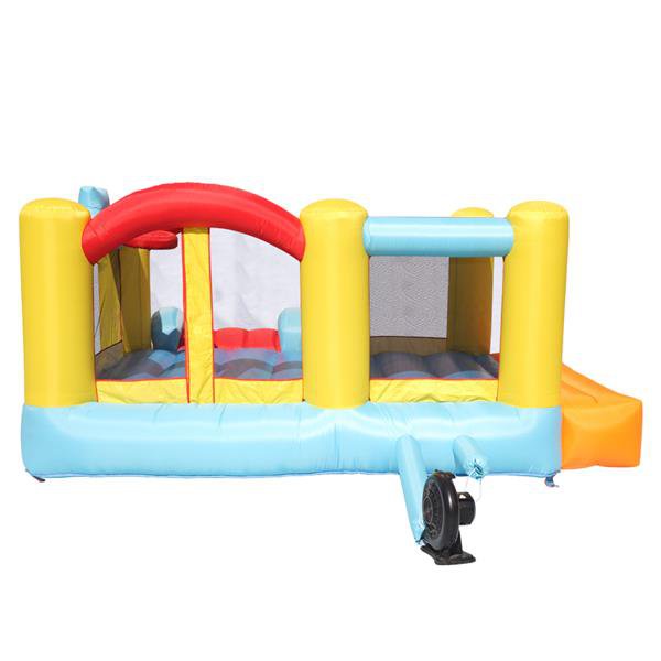 bounce house with slide and basketball hoop