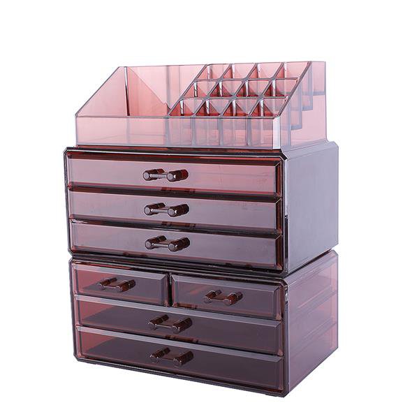 SF-1122-7 3Pcs/Set Plastic Cosmetics Storage Rack Transparent 5 Large & 2 Small Drawers Coffee