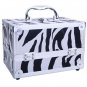 SM-2176 Aluminum Makeup Train Case Jewelry Box Cosmetic Organizer with Mirror 9"x6"x6" White Zebra