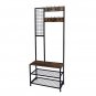 3 in 1 Industrial Coat Rack, Hall Tree Entryway Shoe Bench, Storage Shelf Organizer