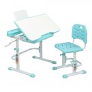 80Cm Hand-Operated Lifting Table Top Can Tilt Children's Study Table And Chair Blue- Green