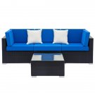 Fully Equipped Weaving Rattan Sofa Set with 2pcs Corner Sofas,Single Sofas,1 Coffee Table Black