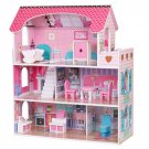 Large Children's Wooden Dollhouse Kid House Play Pink with Furniture
