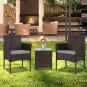 3 PCS PE Rattan Wicker Chairs Set Cushion with Table Outdoor Garden Furniture (Brown)