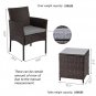 3 PCS PE Rattan Wicker Chairs Set Cushion with Table Outdoor Garden Furniture (Brown)