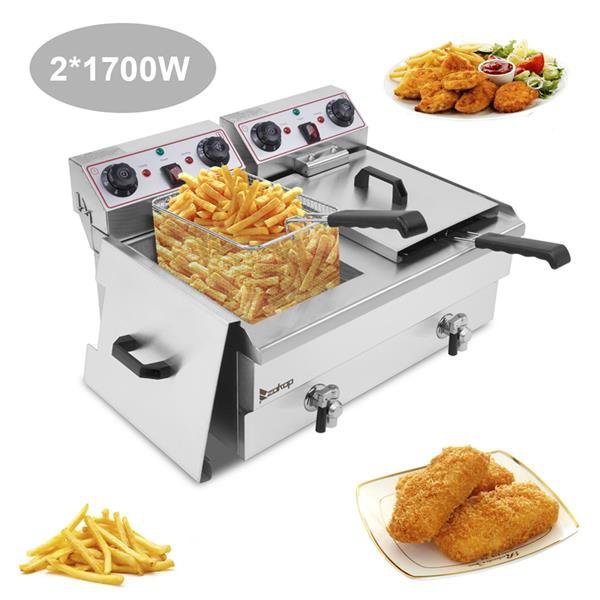ZOKOP EH102V 16.9QT / 16L Total Capacity 24.9QT/23.6L Stainless Steel Faucet Double Tank Deep Fryer