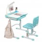 70CM Lifting Table Top Can Tilt Children Learning Table And Chair Blue-Green With Reading Desk Lamp