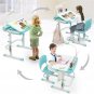 70CM Lifting Table Top Can Tilt Children Learning Table And Chair Blue-Green With Reading Desk Lamp