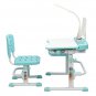 70CM Lifting Table Top Can Tilt Children Learning Table And Chair Blue-Green With Reading Desk Lamp