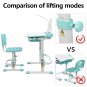 70CM Lifting Table Top Can Tilt Children Learning Table And Chair Blue-Green With Reading Desk Lamp
