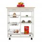 Moveable Kitchen Cart with Two Drawers & Two Wine Racks & Three Baskets White