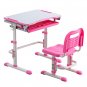 Student Desks and Chairs Set C Style White Lacquered White Surface Pink Plastic [70x38x(52-74)cm]
