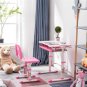 Student Desks and Chairs Set C Style White Lacquered White Surface Pink Plastic [70x38x(52-74)cm]