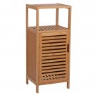100% Bamboo Bathroom Floor Cabinet, Double Deck Shelf With Single Door And Cell For Stand-Alone