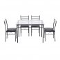 [110 x 70 x 76cm] Iron Glass Dining Table and Chairs Black One Table and Four Chairs PU Cushion