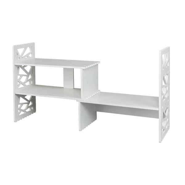 Expandable Openwork Desktop Bookshelf Organizer Shelving Unit White Matte Finish