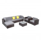 8Pieces Patio PE Wicker Rattan Corner Sofa Set With Two Single Sofa
